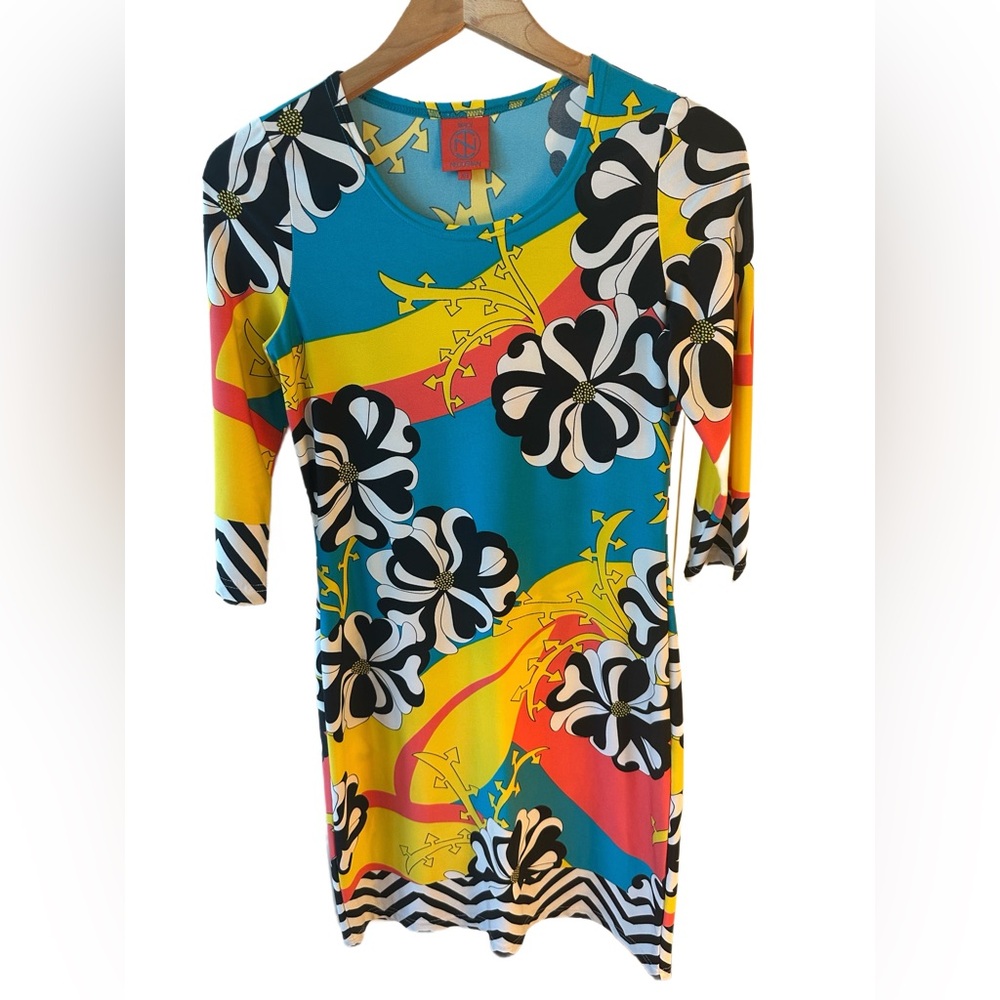 Tracy Negoshian Yellow Orange Graphic 3/4 Sleeve Blouse